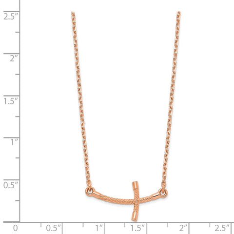 14k Rose Gold Small Sideways Curved Twist Cross Necklace-WBC-SF2088-19