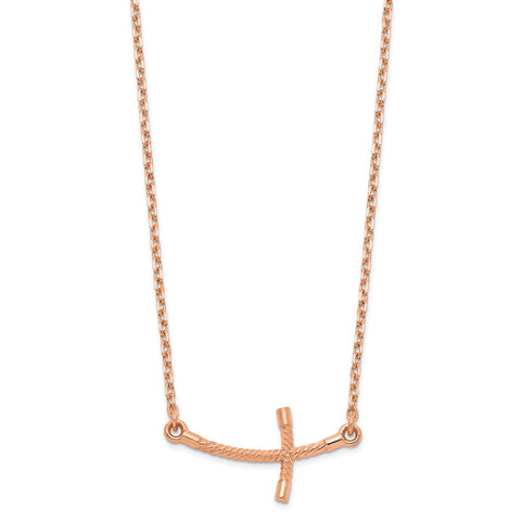 14k Rose Gold Small Sideways Curved Twist Cross Necklace-WBC-SF2088-19