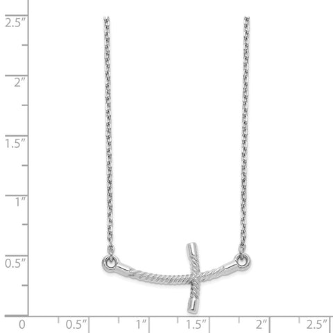 14k White Gold Large Sideways Curved Twist Cross Necklace-WBC-SF2089-19