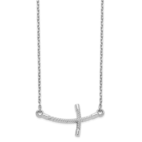 14k White Gold Large Sideways Curved Twist Cross Necklace-WBC-SF2089-19