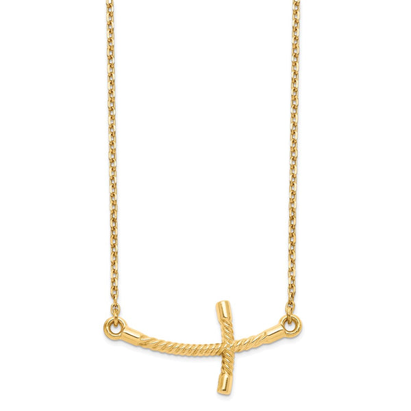 14k Large Sideways Curved Twist Cross Necklace-WBC-SF2090-19