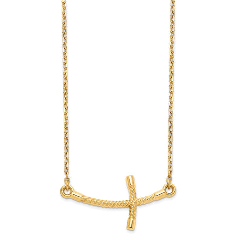 14k Large Sideways Curved Twist Cross Necklace-WBC-SF2090-19