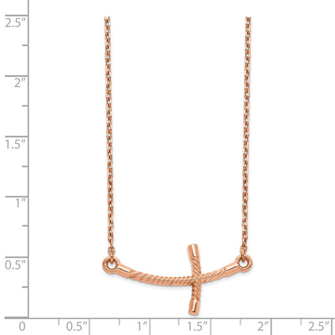 14k Rose Gold Large Sideways Curved Twist Cross Necklace-WBC-SF2091-19