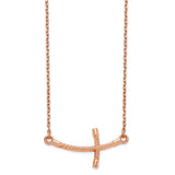 14k Rose Gold Large Sideways Curved Twist Cross Necklace-WBC-SF2091-19