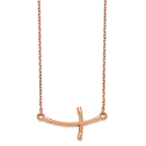 14k Rose Gold Large Sideways Curved Twist Cross Necklace-WBC-SF2091-19