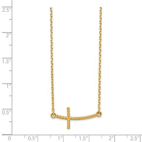 14k Sideways Curved Textured Cross Necklace-WBC-SF2092-19