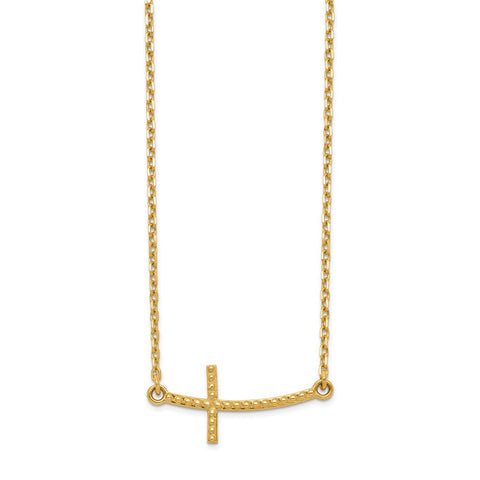 14k Sideways Curved Textured Cross Necklace-WBC-SF2092-19