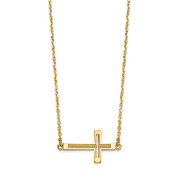 14k Sideways Cut-out Cross Necklace-WBC-SF2096-19