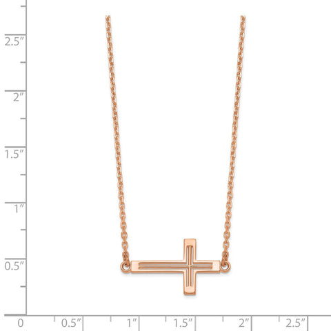 14k Rose Gold Sideways Cut-out Cross Necklace-WBC-SF2097-19