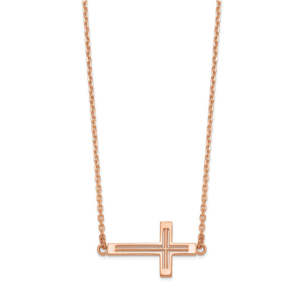 14k Rose Gold Sideways Cut-out Cross Necklace-WBC-SF2097-19