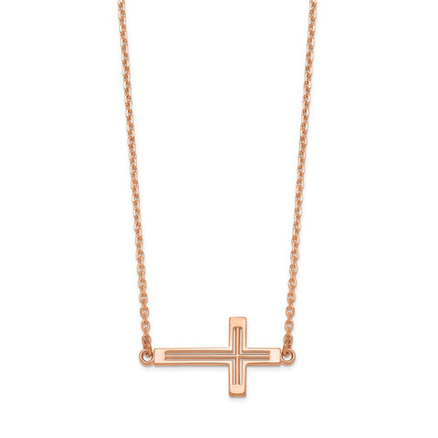 14k Rose Gold Sideways Cut-out Cross Necklace-WBC-SF2097-19