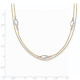 14K Tri Color 2 Strand w/Puff Beads w/2 IN Ext Necklace-WBC-SF2197-16