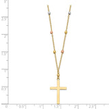 14K Tri Colored Gold Diamond Cut Beaded Cross Necklace-WBC-SF2286-18