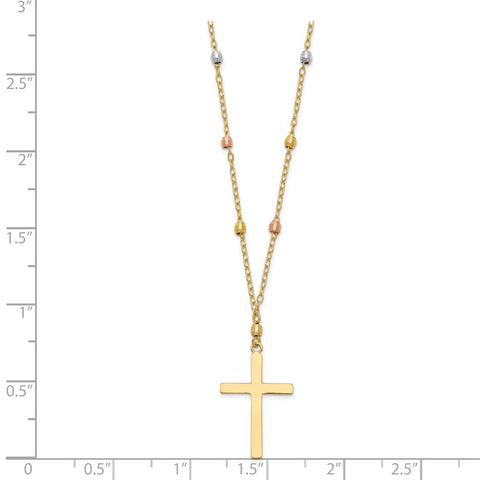 14K Tri Colored Gold Diamond Cut Beaded Cross Necklace-WBC-SF2286-18