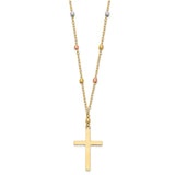 14K Tri Colored Gold Diamond Cut Beaded Cross Necklace-WBC-SF2286-18