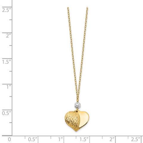 14K Two Tone Polished & D/C Puffed Heart Necklace-WBC-SF2287-18