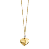 14K Two Tone Polished & D/C Puffed Heart Necklace-WBC-SF2287-18