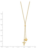 14K Puffed Heart & D/C Cross Graduated Chain W/2 IN Ext Necklace-WBC-SF2288-16