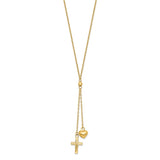 14K Puffed Heart & D/C Cross Graduated Chain W/2 IN Ext Necklace-WBC-SF2288-16