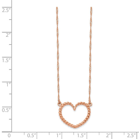 14k Rose Gold Polished & Textured Heart Necklace-WBC-SF2291-17