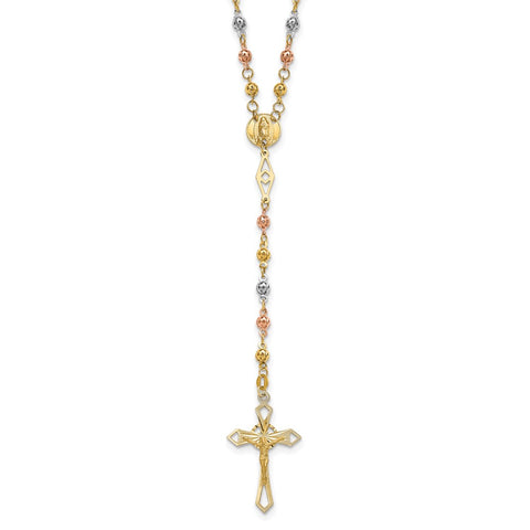 14K Tri-color 24in 4.00mm Beads Semi-solid Rosary-WBC-SF2298-24