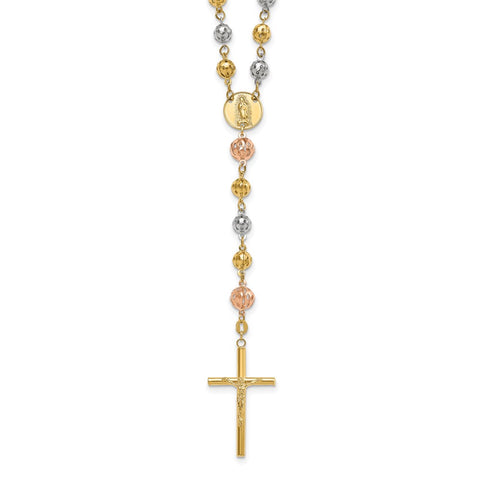 14K Tri-color 28in 6.00-8.00mm Beads Semi-solid Rosary-WBC-SF2302-28