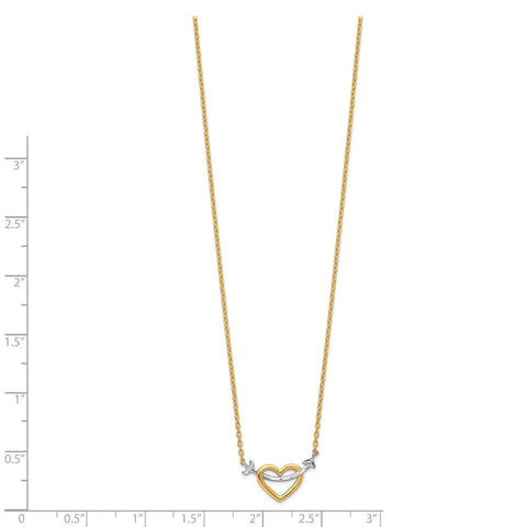 14k w/Rhodium Diamond-cut Heart & Arrow Necklace-WBC-SF2466-17