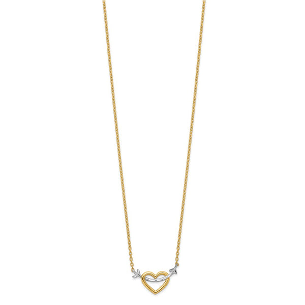 14k w/Rhodium Diamond-cut Heart & Arrow Necklace-WBC-SF2466-17