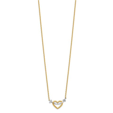 14k w/Rhodium Diamond-cut Heart & Arrow Necklace-WBC-SF2466-17