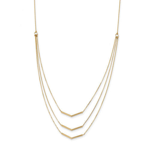 14k Polished 3 Strand w 2in Extension Drop Bar Necklace-WBC-SF2493-16