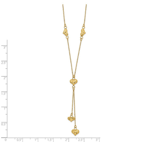 14k Polished Diamond-cut Puffed Hearts w/2in Ext. Y-Necklace-WBC-SF2522-16