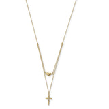 14k Polished 2-Strand D/C Cross & Heart w/2in. Ext. Necklace-WBC-SF2524-16