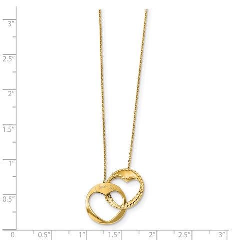 14k Polished Double Interlocking Heart I Love You with 1 inch ext. Necklace-WBC-SF2526-16