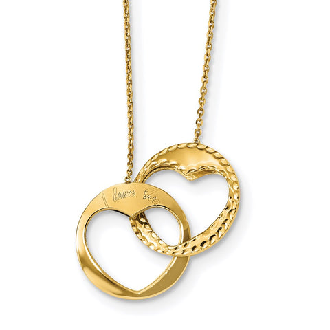 14k Polished Double Interlocking Heart I Love You with 1 inch ext. Necklace-WBC-SF2526-16