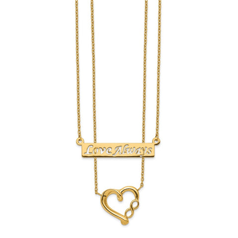 14k Two-Strand Polished Love Always Heart Necklace-WBC-SF2544-17