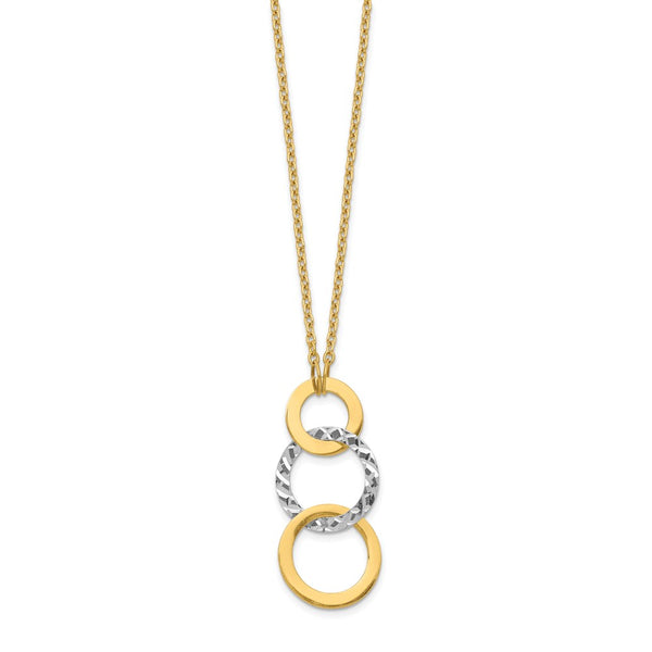 14k Two-tone Polished & Textured 3-Circle Necklace-WBC-SF2550-17