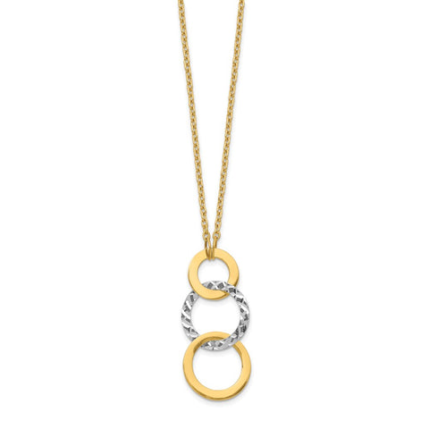 14k Two-tone Polished & Textured 3-Circle Necklace-WBC-SF2550-17