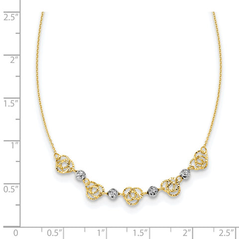14k Two-tone Diamond-cut Beads & Knots Necklace-WBC-SF2631-18