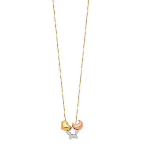 14k Tri-color Heart, Star & Moon Necklace-WBC-SF2645-16