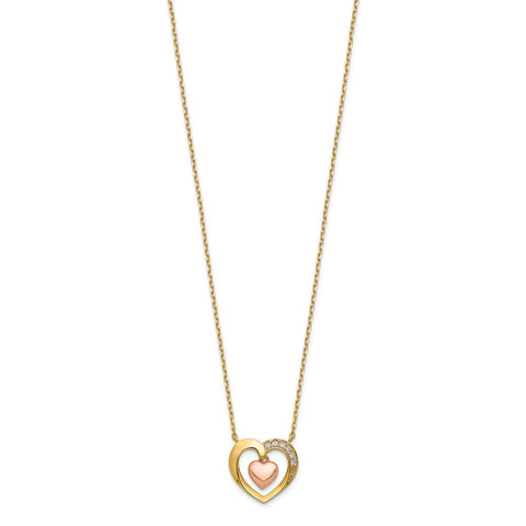 14K Two-Tone Hearts CZ with 2IN EXT Necklace-WBC-SF2656-18