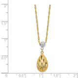 14k Two-Tone D/C Teardrop Dangle 2IN Ext Necklace-WBC-SF2664-18