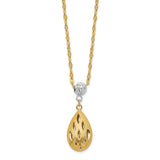 14k Two-Tone D/C Teardrop Dangle 2IN Ext Necklace-WBC-SF2664-18