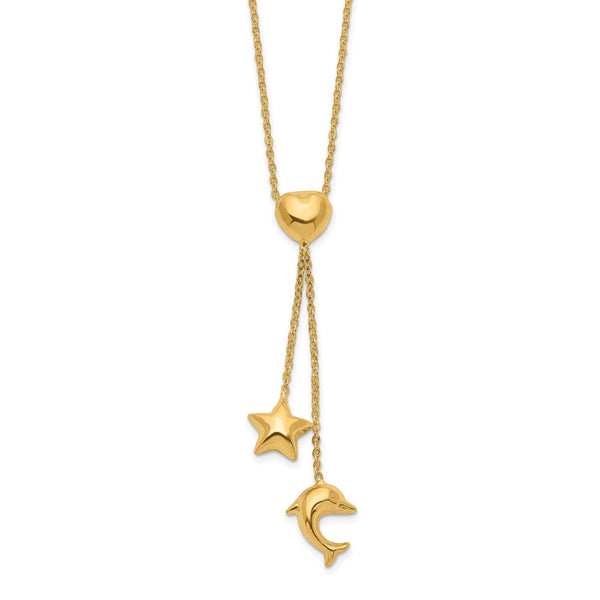 14k Heart, Star & Dolphin Y-Necklace-WBC-SF2666-16