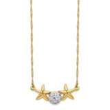 14K & White Rhodium 17 Brushed & Polished Sand Dollar Starfish Necklace-WBC-SF2669-18