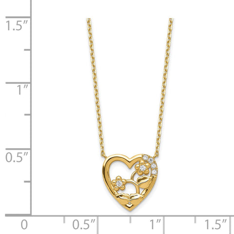 14K Heart with Flowers & CZ with 2IN EXT Necklace-WBC-SF2770-18