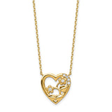 14K Heart with Flowers & CZ with 2IN EXT Necklace-WBC-SF2770-18