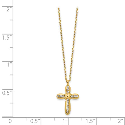 14K Cross CZ with 2IN EXT Necklace-WBC-SF2771-18