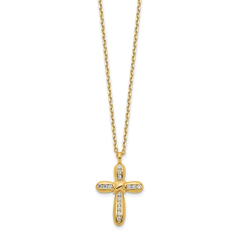 14K Cross CZ with 2IN EXT Necklace-WBC-SF2771-18