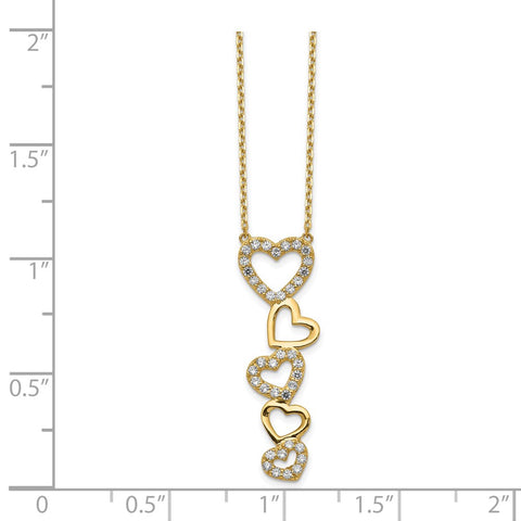 14K Polished Hearts CZ with 2IN EXT Necklace-WBC-SF2772-18