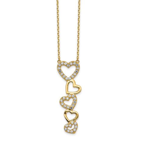 14K Polished Hearts CZ with 2IN EXT Necklace-WBC-SF2772-18